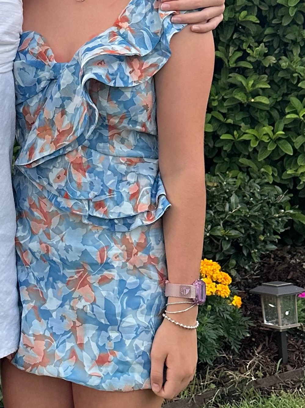 Hello Molly Blue & Coral Floral Ruffle Mini Dress